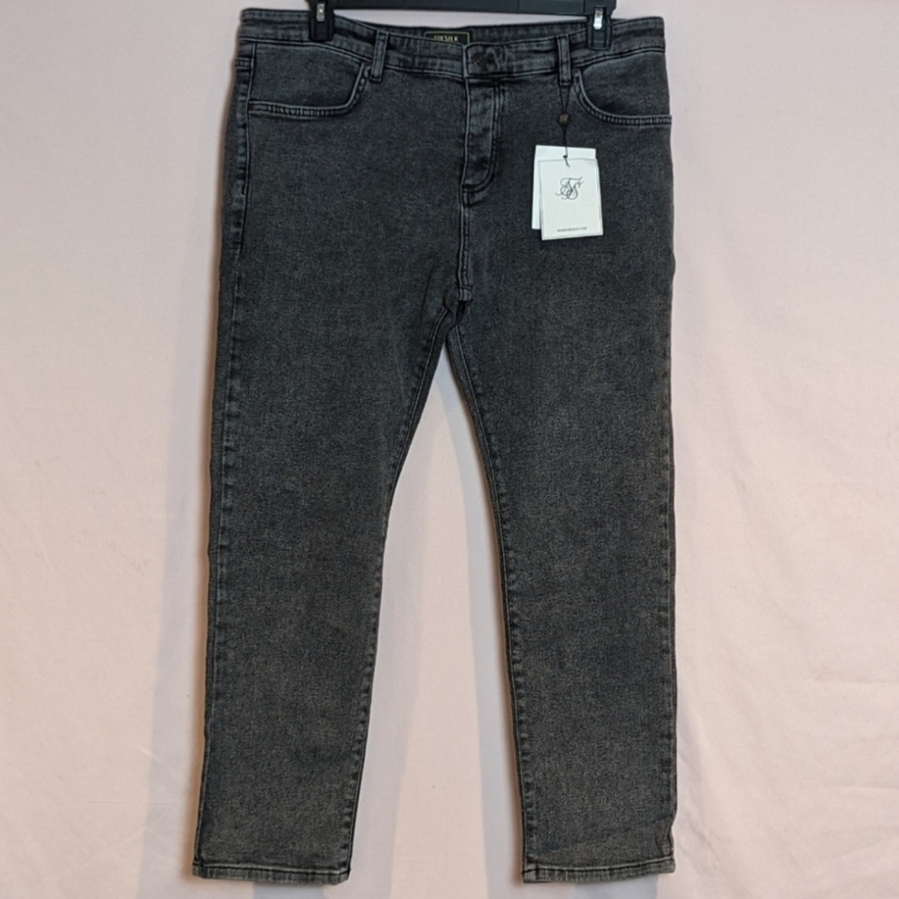 SikSilk Raw Loose Fit Denim Jeans in Black Gray Acid Wash size XL